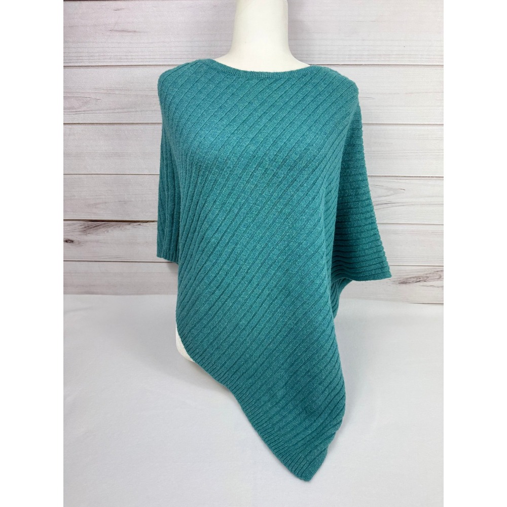 J Jill Teal Ribbed Knit Poncho‎ Sweater Top Womens Teal Blue